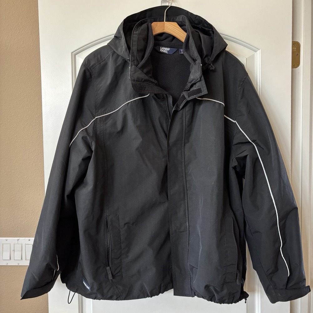 Coat Lands' End Men's Parka XXL 3-in-1 Squall Jacket Black Reflective‎ Piping